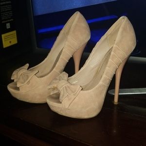 Blush Pink Suede Shiekh Platform Pumps